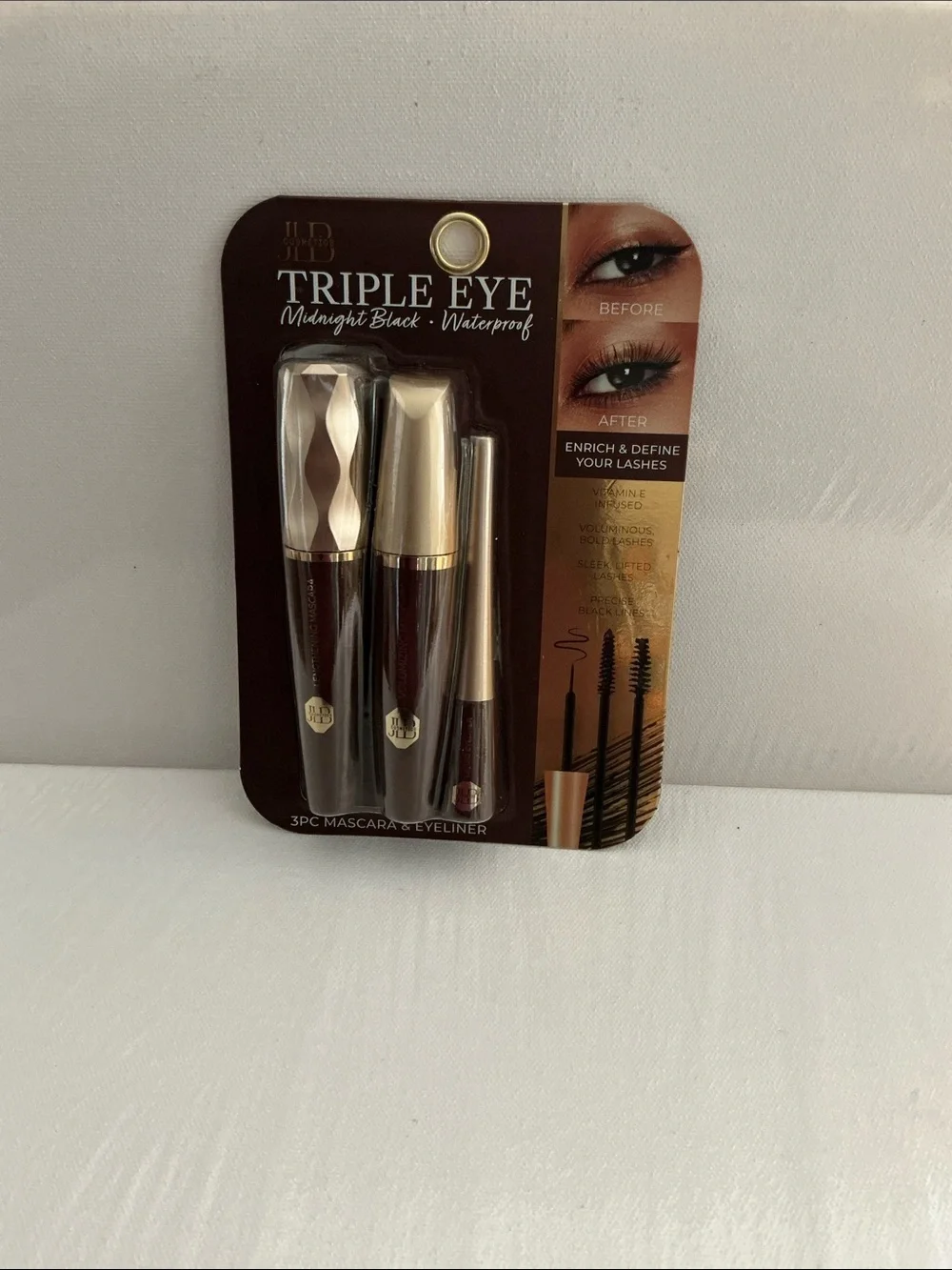 JLB Cosmetics Triple Eye Midnight Black (3) PC Mascara and Eyeliner.